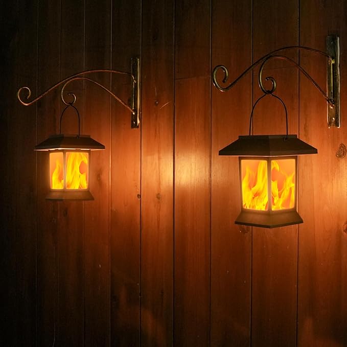 Solar Pathway Lights Outdoor with Flickering Flame, IP65 Waterproof, 6PK Solar Flame Lights with Hook, Upgraded 1000mAH Battery, Up to 12Hrs, Auto On/Off, Decor for Garden, Walkway