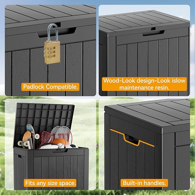Outdoor Storage Box, 32 Gallon Deck Box Indoor Outdoor Storage Bin,Waterproof Resin Patio Storage Box for Garden Tools,Package Delivery,Pool Accessories,Sports Equipment,Patio Furniture,Lockable