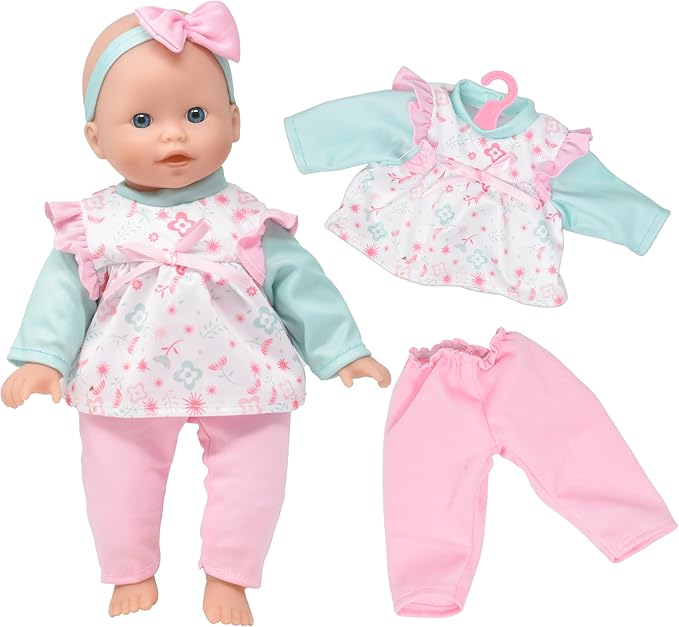 Gift Boutique Baby Doll 14 Inch Soft Body with Clothes & Accessories Sets of Outfits with Hangers Teddy & Toy Blocks Playset Wardrobe Storage Closet, Ideal Gift for Kids - Set of 4