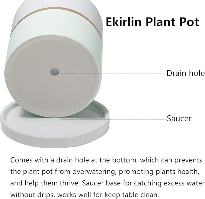 Ekirlin 8 inch Plant Pot - Ceramic Flower Planters Indoor - Modern Succulents Containers with Drain Hole Saucer, Decorate Home, Office & Outdoor (Green)