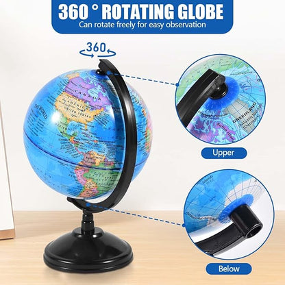 Rotating World Globe 6 Inch Spinning Earth Globe with Stand for Kids Learning Geography Classroom Education or Office Home Decorations