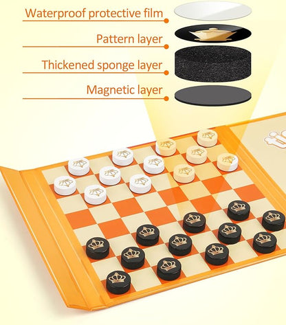 Coogam Magnetic Travel Chess Board Game, 3 in 1 Tic-Tac-Toe Checkers Set, Indoor Outdoor Activity Travel Toy Gift for Family Friends Party Favor