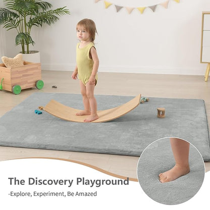 Baby Play Mat for Floor,Extra Large 59"×71" Tummy Time Mat,Thicker Memory Foam Mat for Toddler,Infant,Kid,Water Repellent Ultra Soft Coral Velvet,Non-Slip Backing Safe for Crawling(Light Grey)