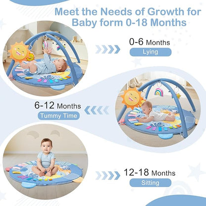 Baby Play Gym Mat Tummy Time Mat, Washable Baby Activity Play Mat for Sensory, Visual, Hearing, Touch Development, Baby Toys Shower Gift for Newborn