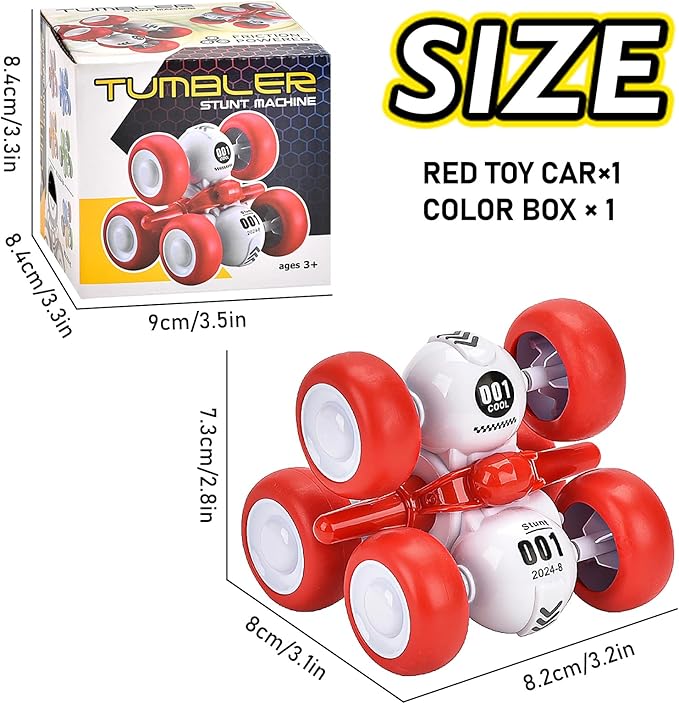 6 Rounds Inertia 360° Rotating Stunt Car Toys 3-6 Year Old Kids Pull Back Truck for Toddler Boys for Ages 3 4 5 6,Push and Go Vehicle for Kids 3-5 Year Old Christmas Birthday Present(Red)