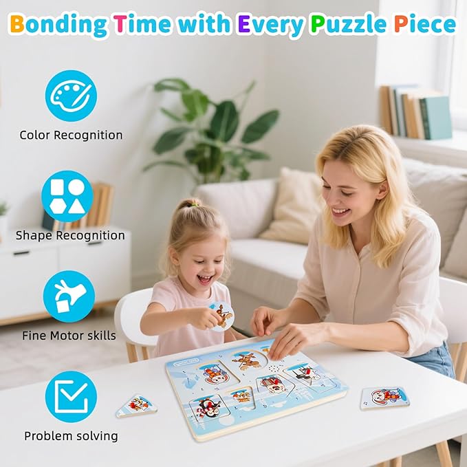 Sound Puzzle, Wooden Pegged Puzzles for Toddlers, 6 Arctic Animals Toys with Fun Sound Effects, Educational Toddler Toys for Kids More Than 12 Months, for Boys & Girls