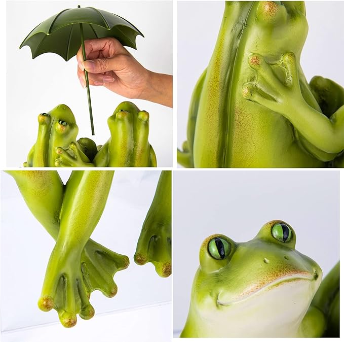 Couple Frogs Outdoor Statue - Frogs Decor Resin Happy Couple Hold an Umbrella Garden Statue Frog Garden Décor for Patio Yard Lawn Porch Gardening Décor 8.5" x 11" x 6.5"
