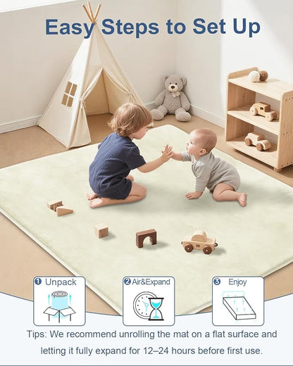 Thick Baby Play Mat for Floor,Padded Foam 47x47 Playpen Mat,Ultra Soft Support & Plush Feel Nursery Rug,Non Slip for Toddler,Infants,Kids Play,Yoga,Baby Crawling,Tummy Time (Beige)