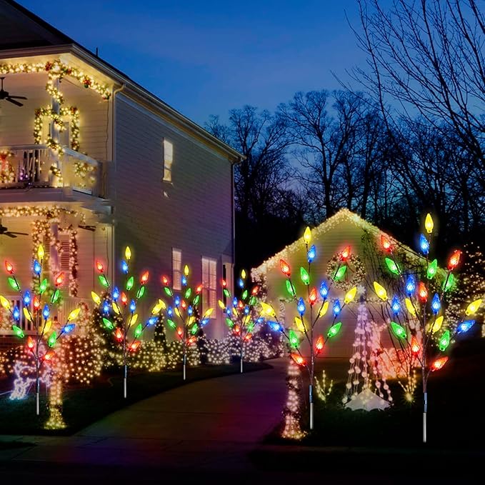 Upgraded 4 Pack Solar Christmas Garden Stake Lights for Christmas Decorations, 8 Modes Solar Christmas Yard Stake Outdoor Waterproof Christmas Strawberry Lights for Garden Patio Yard Pathway Grave