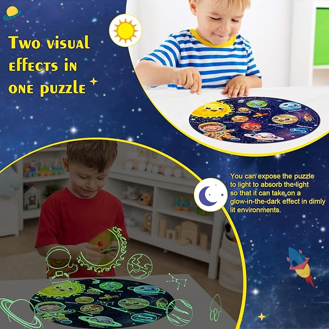 Floor Puzzles for Kids Ages 4-6 70 Piece Glow in The Dark Solar System Puzzles 3-5 Space Planets Toys Large Jigsaw Puzzle Learning Educational Toy Birthday Gift for Boys Girls Ages 6-8