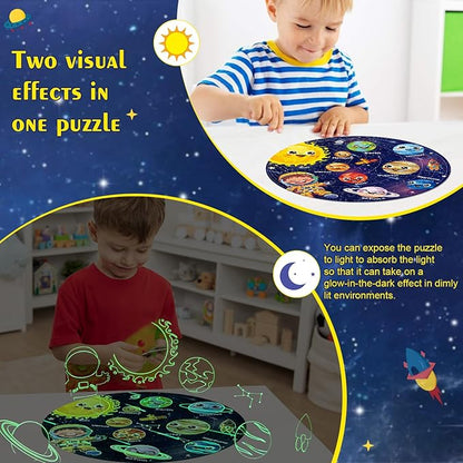 Floor Puzzles for Kids Ages 4-6 70 Piece Glow in The Dark Solar System Puzzles 3-5 Space Planets Toys Large Jigsaw Puzzle Learning Educational Toy Birthday Gift for Boys Girls Ages 6-8