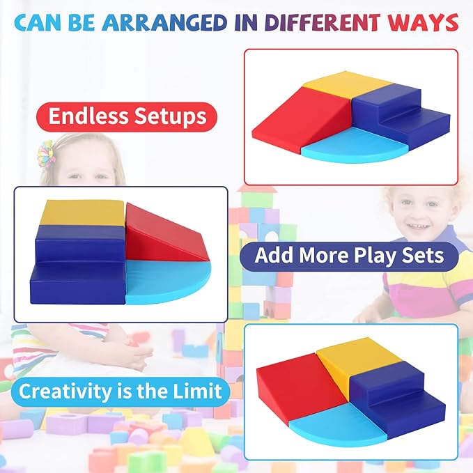 Kids Corner Climber 4-Piece Set Climbing Toys for Toddlers 1-3, Soft Babies Climb Foam Play Set Indoor Baby Crawling Foam Blocks Children Climbing Toys for Kids Crawling and Sliding, Red