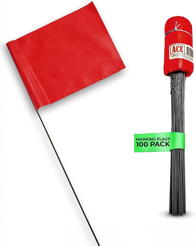 Red Marking Flags 100 Pack - 4x5x15 Inch Red Flags for Yard - Markers For Lawn, Irrigation, Landscaping, Survey & Sprinkler Head Marking