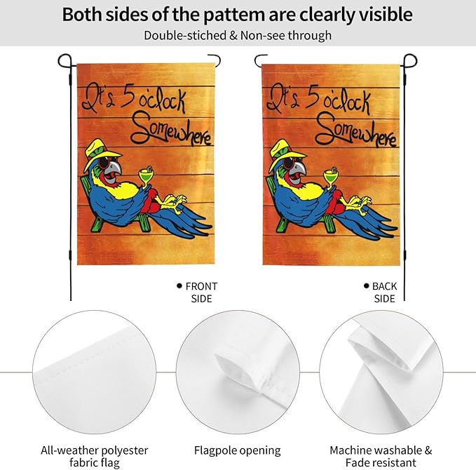 It's 5 O'Clock Somewhere Garden Flag 12x18 Inch Outdoor Decoration Banner Spring Summer Tropical Beach House Flags Yard Farmhouse Garden Deco Indoor Sign, Colour 1