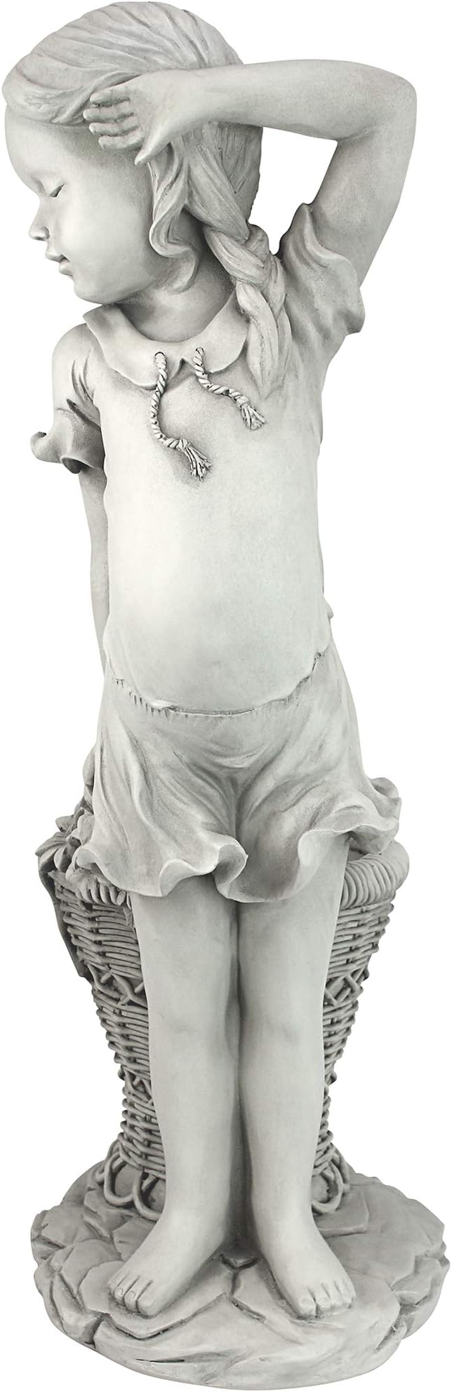 Design Toscano Frances the Flower Girl Outdoor Garden Statue with Planter, 21 Inch Tall, Cast Stone Resin, Antique Stone Finish