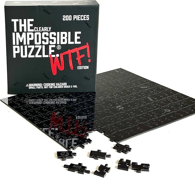 The Clearly Impossible Puzzle ® 100, 200, 500, 1000 Pieces Hard Puzzle for Adults Cool Funny Difficult Puzzles Clear Hardest - (200 Piece WTF Edition)