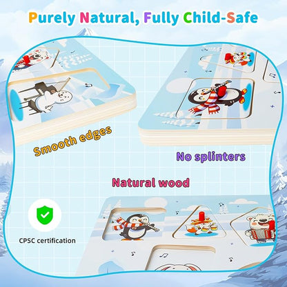 Sound Puzzle, Wooden Pegged Puzzles for Toddlers, 6 Arctic Animals Toys with Fun Sound Effects, Educational Toddler Toys for Kids More Than 12 Months, for Boys & Girls