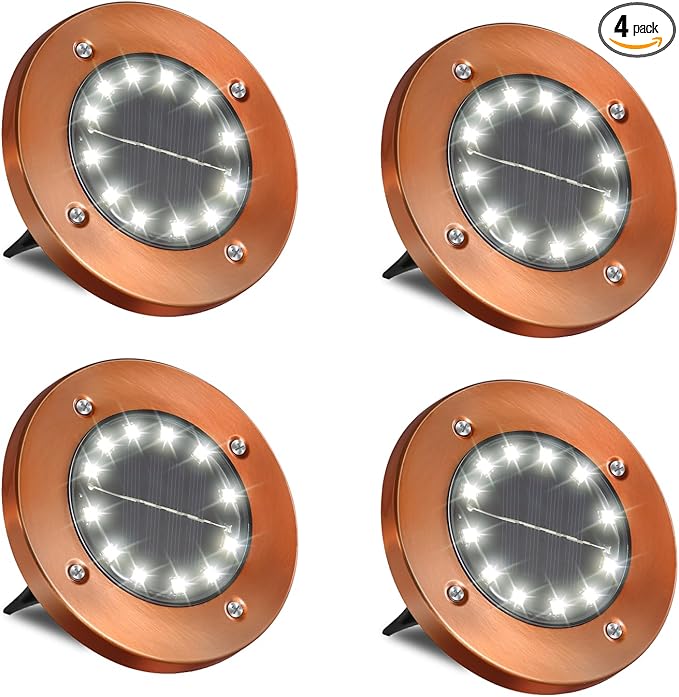 Outdoor In-Ground Lights Solar Disc Lights Outdoor Solar Garden Lights In Ground Solar Landscape Light 4Pack 12 led for Pathway Yard Patio Walkway