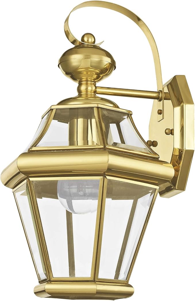 Livex Lighting 2161-02 Outdoor Wall Lantern with Clear Beveled Glass Shades, Polished Brass