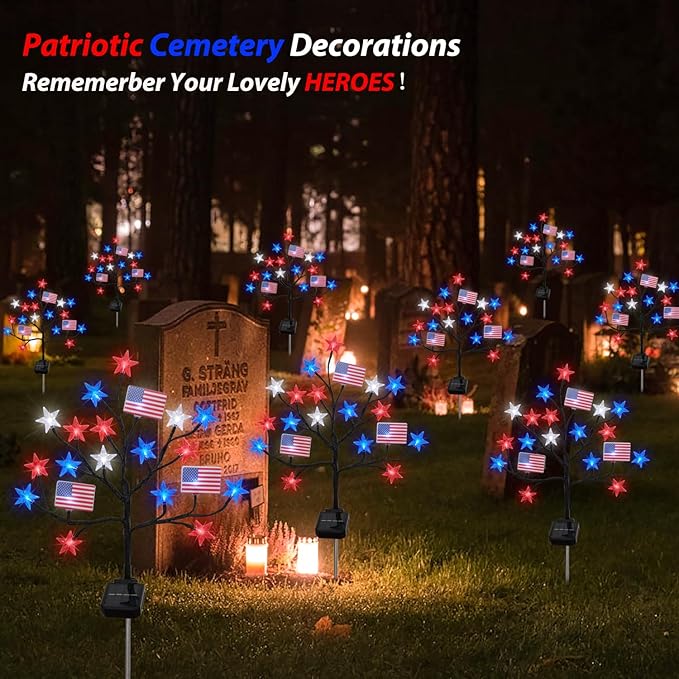 Upgraded 4th of July Decorations Solar Lights, 2 Packs 40LED Red White and Blue 4th of July Stake Lights, Outdoor Waterproof Memorial Day Decorations Patriotic Lights for Garden Yard Pathway Grave