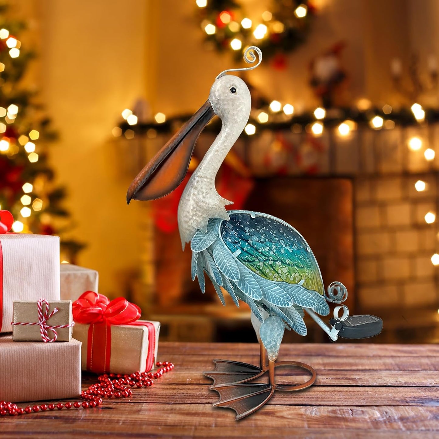 HONGLAND Solar Metal Pelican Statues Garden Sculpture & Statues, 19 Inch Glass Outdoor Pelican Yard Art Coastal Ocean Bird Decor Lawn Ornament for Backyard Porch Patio Decor（Blue-Green）