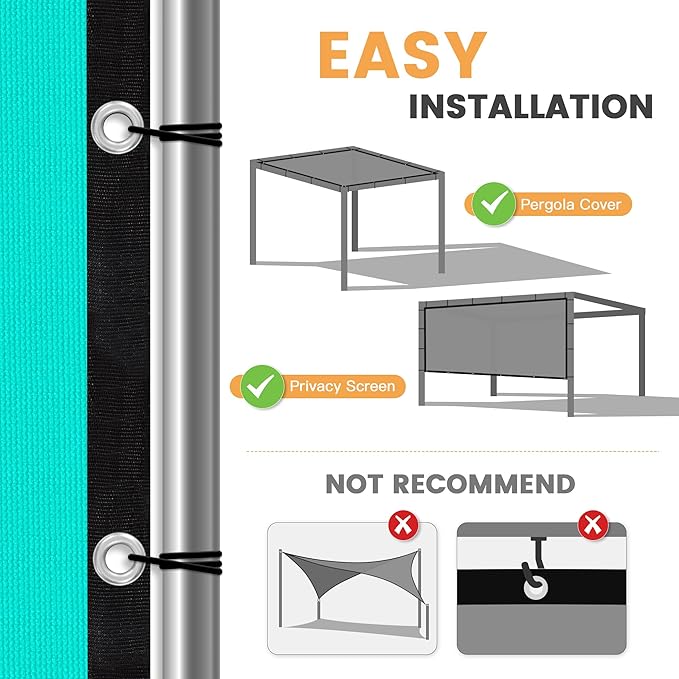 VICLLAX Shade Fabric Sun Shade Cloth with Every 2 FT Grommets for Patio Garden Pergola Cover Canopy 5x18 FT, Turquoise