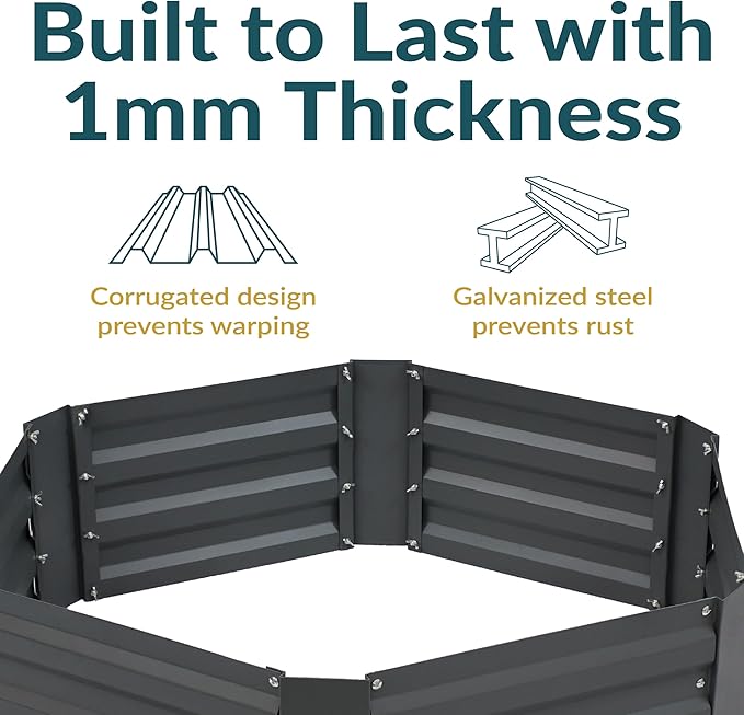 Sunnydaze Galvanized Raised Garden Bed - Metal Raised Bed for Gardening - Outdoor Planter Box for Flowers, Plants, and Vegetables - Gray - 12.25" Hexagon