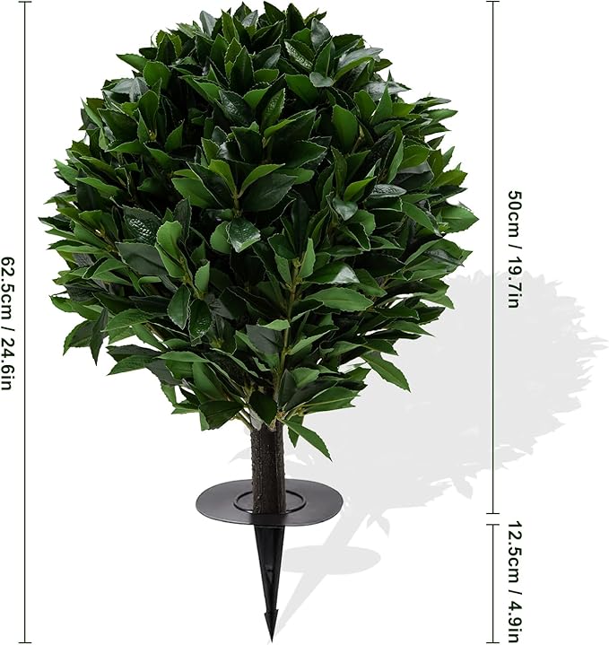 24" Outdoor Evergreens in Outdoor Artificial Shrub Potted Plant Plant for Indoor Porch of Home and Office 2 Pieces a Set Topiary Trees Faux Boxwood with Spike. Easy to Push in The Ground