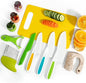 Kids Kitchen Knife Set, 11 Pcs Montessori Kitchen Tools for Toddlers' Real Cooking, Include Kid Knives, Crinkle Cutter, Sandwich Cutters, Peeler, Cutting Board for Birthday