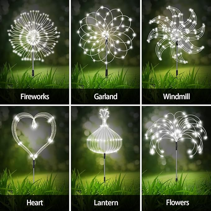 6 Pack Outdoor Solar Garden Lights, 120 LED Waterproof Solar Lamps Decorative, Fireworks Lamp, 8 Modes Landscape Lights with Remote for Pathway Backyard Walkway Patio (Cool White)