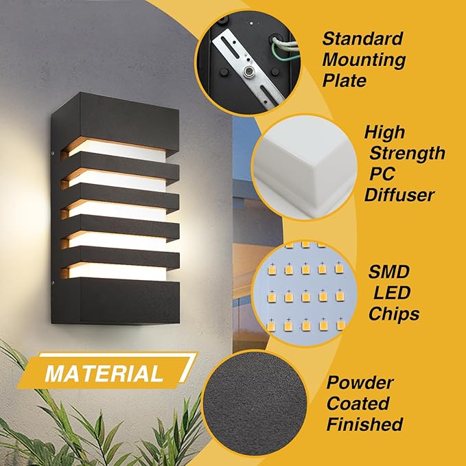 Outdoor Wall Light 12W LED Modern Wall Sconce Lamp Exterior Wall-Mounted Garden Corridor Porch Patio Light Waterproof LED Wall Light Fixture for Outdoor Lighting Warm White,Pack of 2