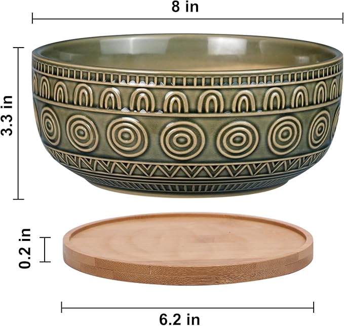 8 Inch Ceramic Succulent Planter Pot with Drainage Hole and Saucer Round Shallow Planter for Indoor Plants, Gray-Green