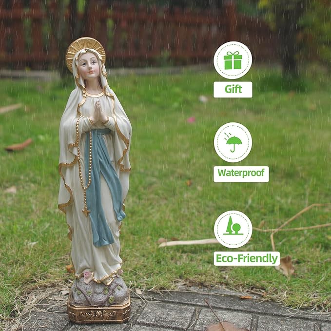 MeritMode 15" H Virgin Mary Praying Statue - Lourdes Catholic Collectible Figurine, Blessed Mother Figurine, Ideal Religious Gift for Home Décor & Outdoor Garden Decorations