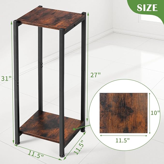Tall Plant Stand Indoor,31 Inch Plant Stands,2 Tier Metal Plant Stand with Heavy Duty Wood,Rustic Brown and Black