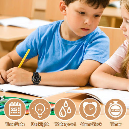 Kids Watch,Boys Watch for 3-15 Year Old Boys,Digital Sport Outdoor Multifunctional Chronograph LED 50 M Waterproof Alarm Calendar Analog Watch for Children with Silicone Band,Kids Gift
