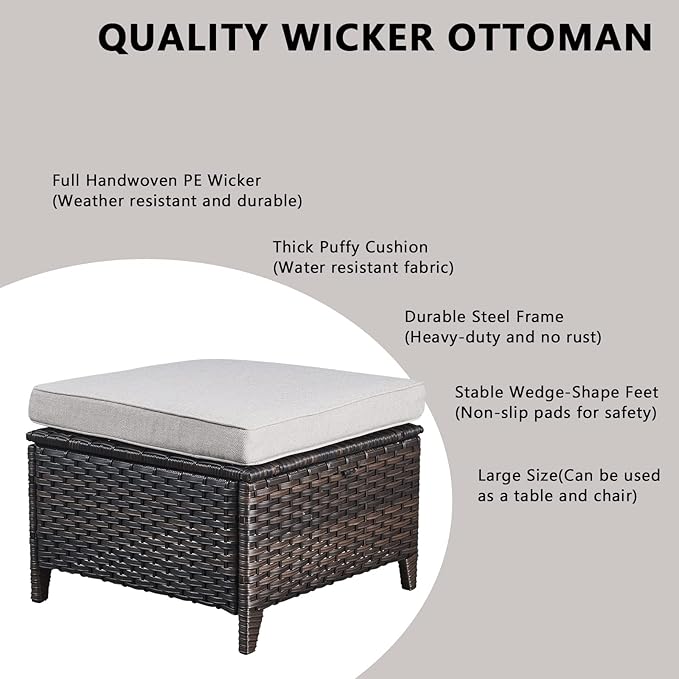 Outdoor Wicker Patio Furniture Set - 6 Piece Rattan Patio Conversation Set with 2 Rocking Swivel Chairs,2 Ottomans,1 Sofa and 1 Side Table for Porch Deck Backyard Garden(Brown/Beige)