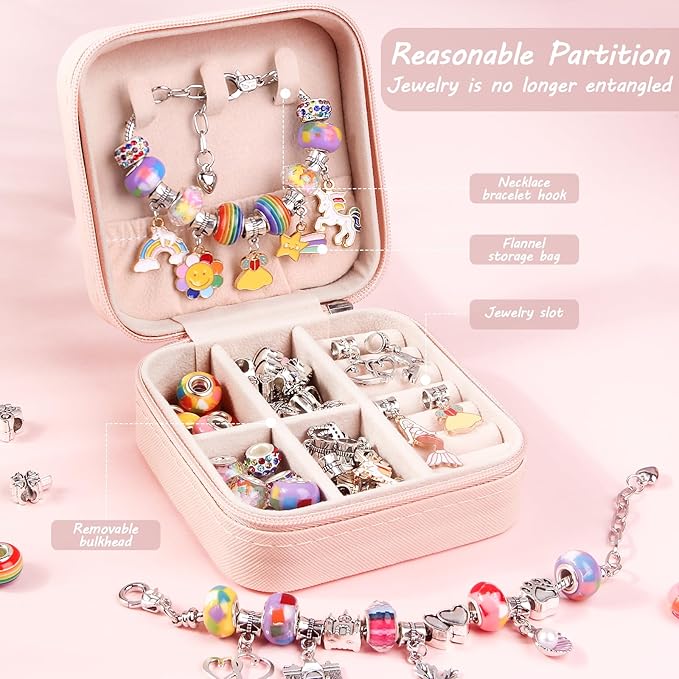 UFU Charm Bracelet Making Kit Girls Beads for Jewelry Making Kit, Unicorns Arts Crafts Gifts Set for Teen Girls Age 5 6 7 8-12, with a Portable Bracelet Organizer Box