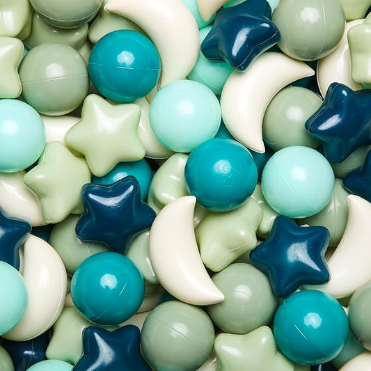 GOGOSO Ball Pit Balls Stars Moon Shapes Plastic Pitballs for Toddler Play Tent Baby Photo Props Kids Pool Water Toys Kiddie Pool Party Decor,Green, 100pcs