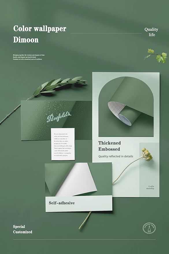 Dimoon 78.7''x17.7'' Green Peel and Stick Wallpaper Contact Paper Modern Self Adhesive Wall Paper Removable Renter Friendly Textured Solid Color Shelf Cabinet Vinyl Roll (78.7''x17.7'',Dark Green)