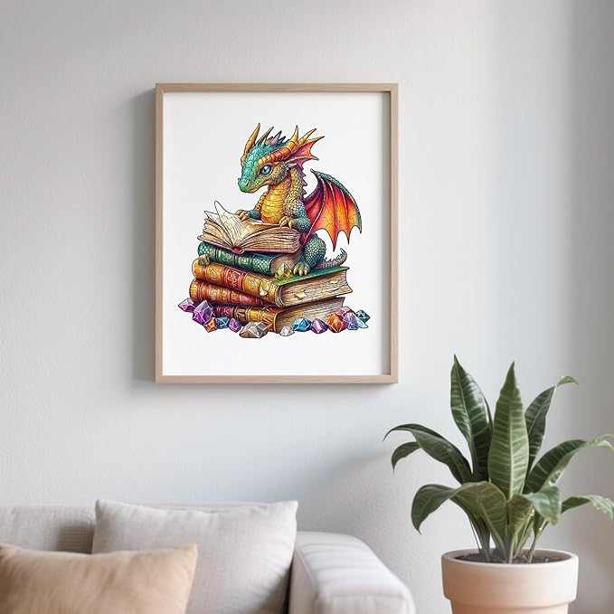 Wooden Puzzles for Adults - Reading Dragon Wood Puzzles Adult - Unique Animal Shape Wooden Jigsaw Puzzles for Adults - Birthday Gifts for Puzzle Lovers, Family (11.4 * 11.4in)