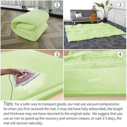 Baby Play Mat for Floor,1.3"Thick Elasti-Foam 50x50 Playpen Mat for Toddlers Infant kids,Water-Repellent Soft Velvet for Tummy Time,Non-Slip Backing for Crawling,Tatami Style(Light Green)