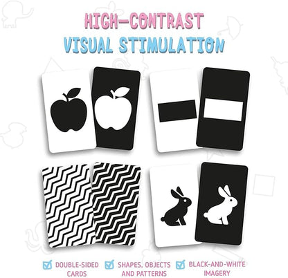 Merka Newborn Toys & Sensory Flash Cards for Babies - High Contrast Baby Cards - 50-Pack Paper, 2.4 in x 4.2 in, Black & White - Visual Stimulation & Brain Development for 0-3 Months