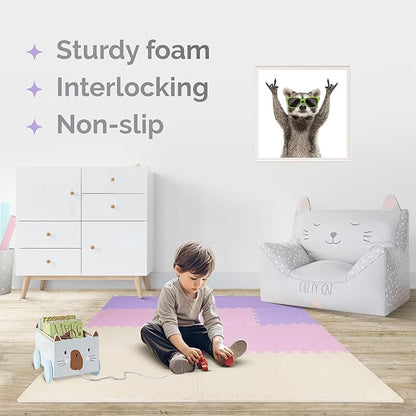 TOYVELT Ultimate Foam Play Mat Set 12x12-16 Interlocking Floor Tiles for Kids - Non Toxic, Colorful Foam Puzzle Mats - Safe and Durable - Ideal Play Mat for Toddlers 1-3 - Pink-Purple-Beige
