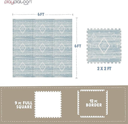 Play Platoon Non-Toxic Large Kids Play Mats for Floor, 9 Tiles, 72 x 72 inch - Extra-Thick Foam Tiles, 24 x 24 inch Puzzle Mats, Neutral Playmat for Toddlers & Childrens Playroom - Saguaro Print