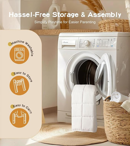 little dove Baby Gym with Mat, Wooden Play Gym with 9 Sensory Toys, Foldable Baby Play GymFrame Activity Center, Natural Pine Wood, Montessori Toys, Easy to Assemble & Clean, Natural Color