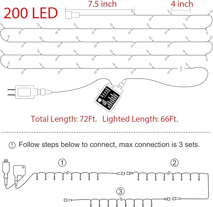 Christmas Lights 66FT 200 LED String Lights with 8 Modes Connectable Waterproof Plug-in Twinkle Fairy Lights for Home, Garden, Party, Holiday, Tree, Christmas Decorations (Multicolor)