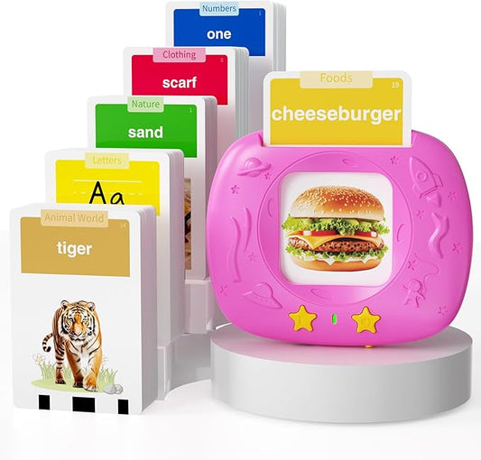 HOMESTEC Toddlers Talking Flash Cards with American Accent & 288 Sight Words, Speech Therapy Toys for 1 2 3 4 5 6 Years Old Boys and Girls, Learning Montessori Sensory kit, Kids Birthday Gifts (Pink)