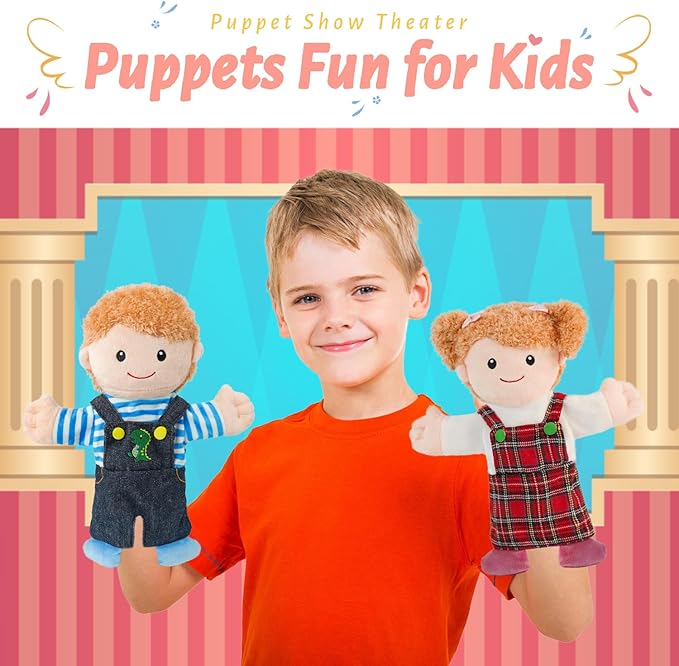 6 Pcs Family Hand Puppets for Kids 11.8 Inch Family Members Puppet Set Mom, Dad, Grandparents, Happy Kids Soft Stuffed Hand Puppet Theater Plush Toys for Toddlers Ages 1-3, 4-8 Role Play