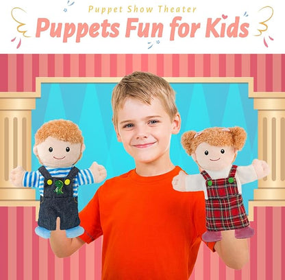 6 Pcs Family Hand Puppets for Kids 11.8 Inch Family Members Puppet Set Mom, Dad, Grandparents, Happy Kids Soft Stuffed Hand Puppet Theater Plush Toys for Toddlers Ages 1-3, 4-8 Role Play