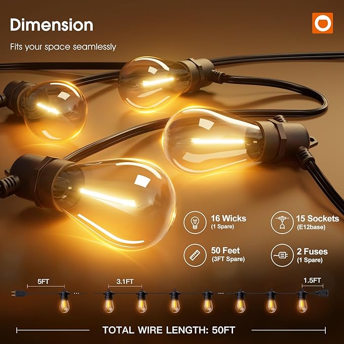 addlon 50FT LED Outdoor String Lights Timer Control with Edison Shatterproof Bulbs, Weatherproof Strand, Commercial Grade Patio Lights, Decorative for Garden or Patio, Black